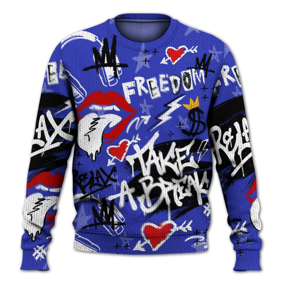 Knitted Sweater To Match Retro Black Concord 12s - Take Break Freedom Graffiti Streetwear
