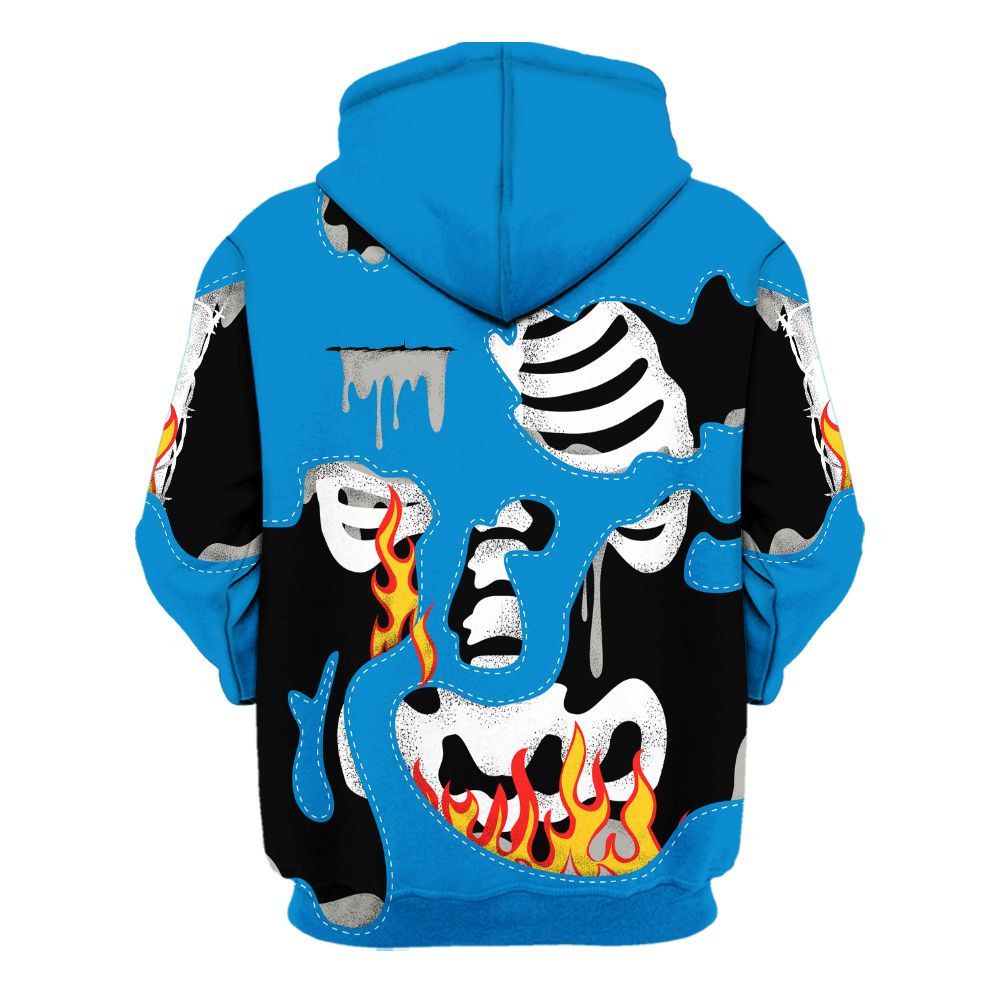 Hoodie To Match Industrial Blue 4s - Skeleton Smile Flame Drip Military Blue 4s All Over Print