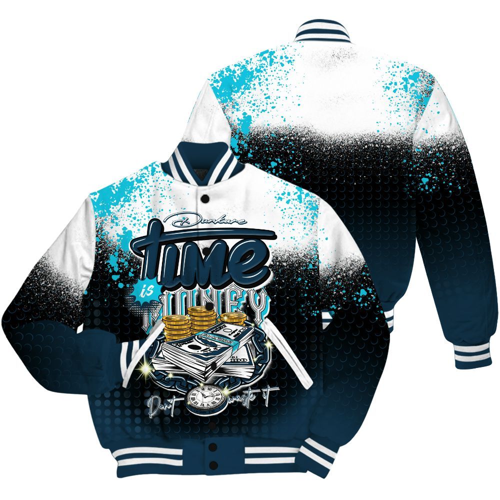 Varsity Jacket To Match Air Navy Baltic Blue Shirt, Halftone Time Is Money All Over Print