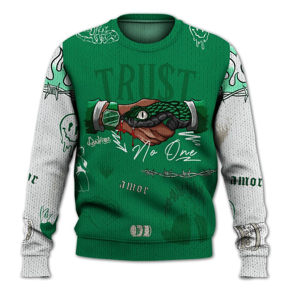 Knitted Sweater To Match Lucky Green 2s - Snake Trust No One