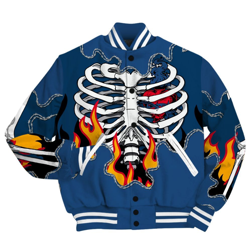 Varsity Jacket To Match High OG Midnight Navy 1s Shirt, Skeleton Heart On Fire All Over Print