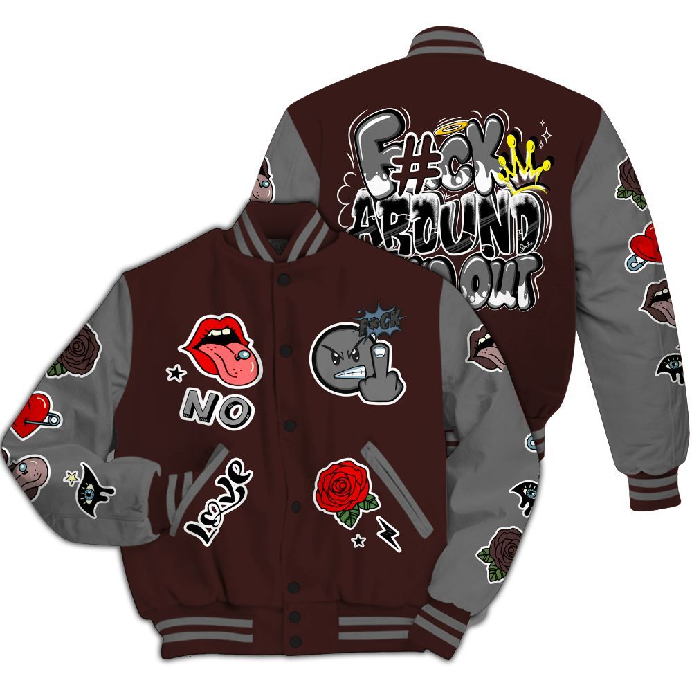 Varsity Jacket To Match Burgundy 5s - FK Around Find Out All Over Print
