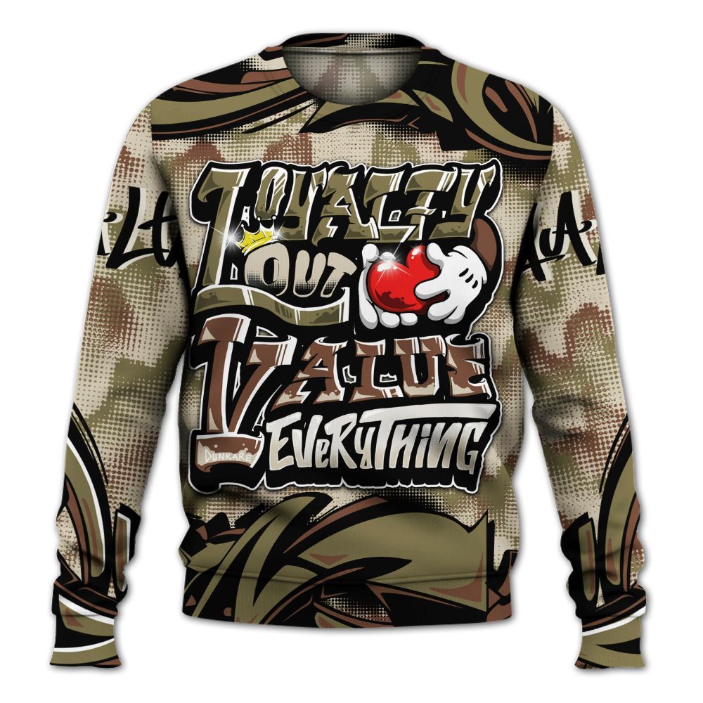 Sweatshirt To Match Sail Neutral Olive 6s - Loyalty Out Value Graffiti All Over Print