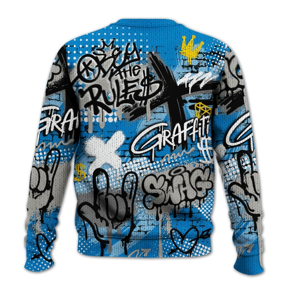 Knitted Sweater To Match Industrial Blue 4s - True It Real Graffiti Streetwear