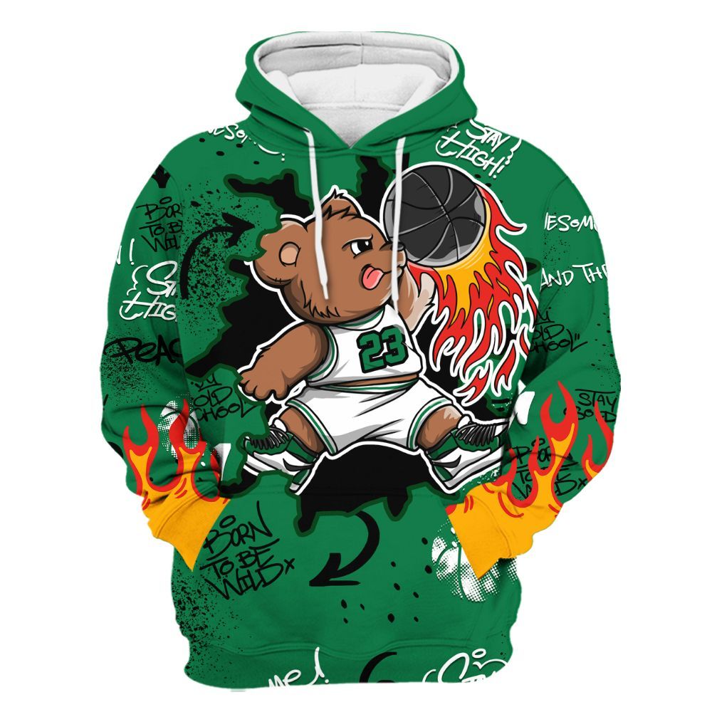 Hoodie To Match Pine Green 13s - Number 23 Basketball Bear Custom Name All Over Print