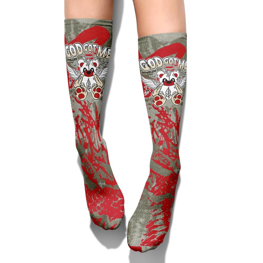 Sock To Match Travis Scott Low OG Medium Olive 1s - Gods Guides Me Bear Heart Grunge