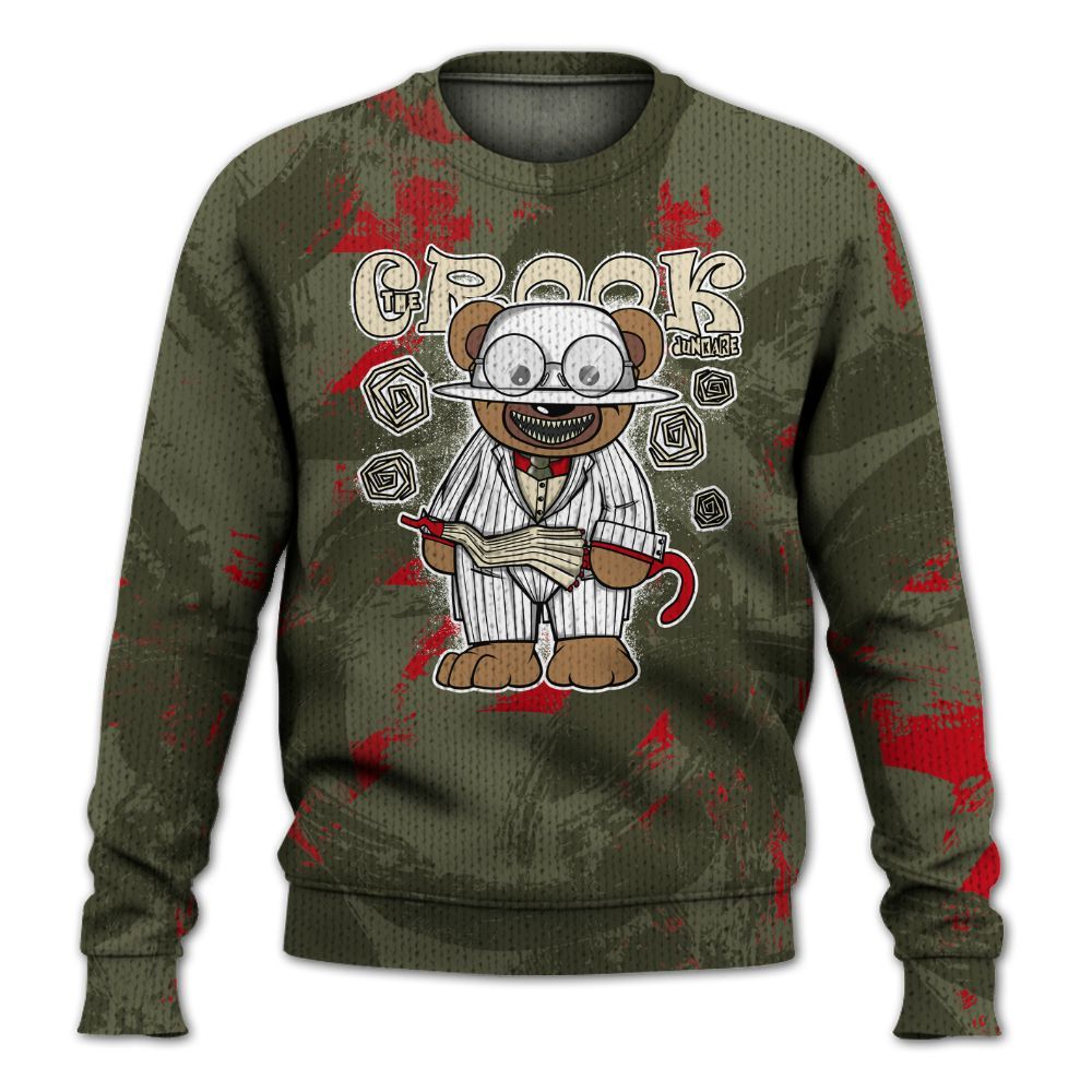 Knitted Sweater To Match Travis Scott Low OG Medium Olive 1s - Swindler Bear Circle Slpash