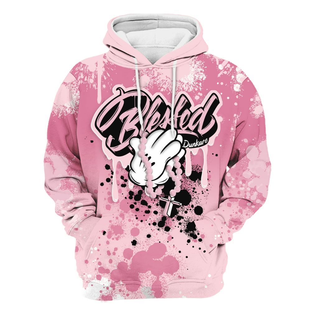 Hoodie To Match GS Pearl Pink 12s Shirt, God Blessed Ink Drip All Over Print