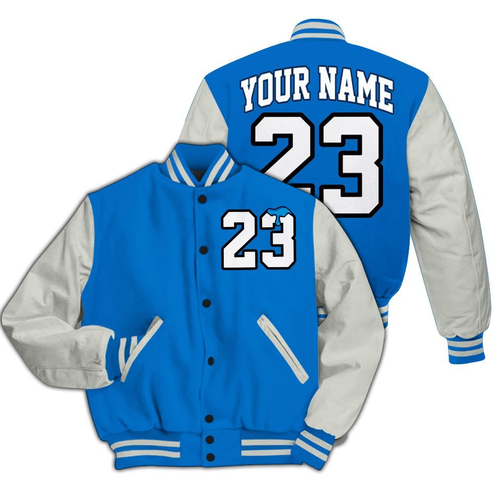 Varsity Jacket To Match Blueberry 12s - Custom Name Number 23 Drip All Over Print