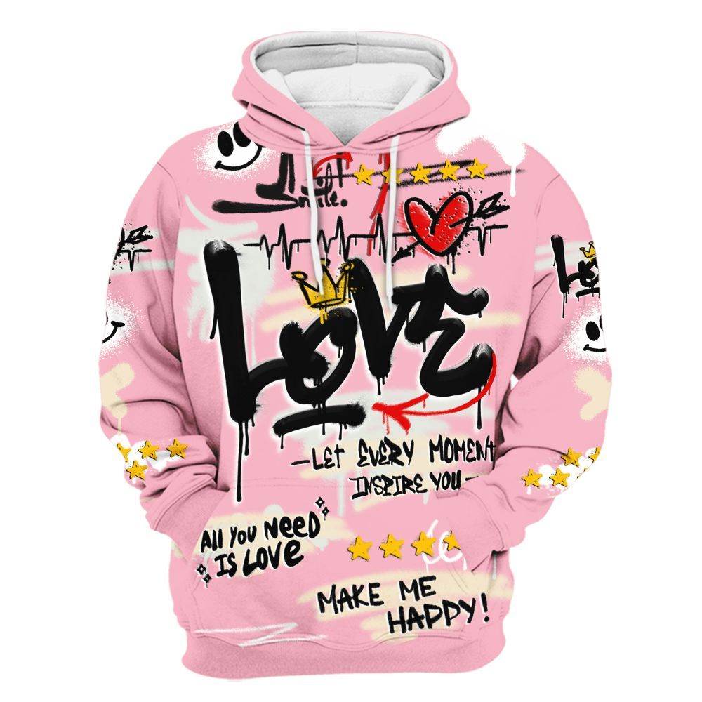 Hoodie To Match Low OG Shy Pink 1s - Happy Love Beats Graffiti Streetwear All Over Print