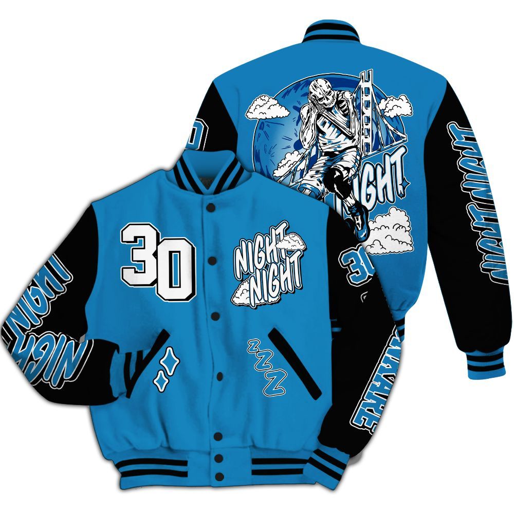 Varsity Jacket To Match Retro University Blue 9s - Seeya Skeleton All Over Print