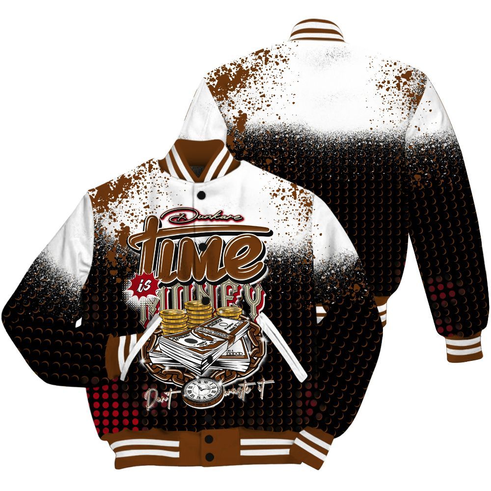 Varsity Jacket To Match Archaeo Brown 5s Shirt, Halftone Time Is Money All Over Print