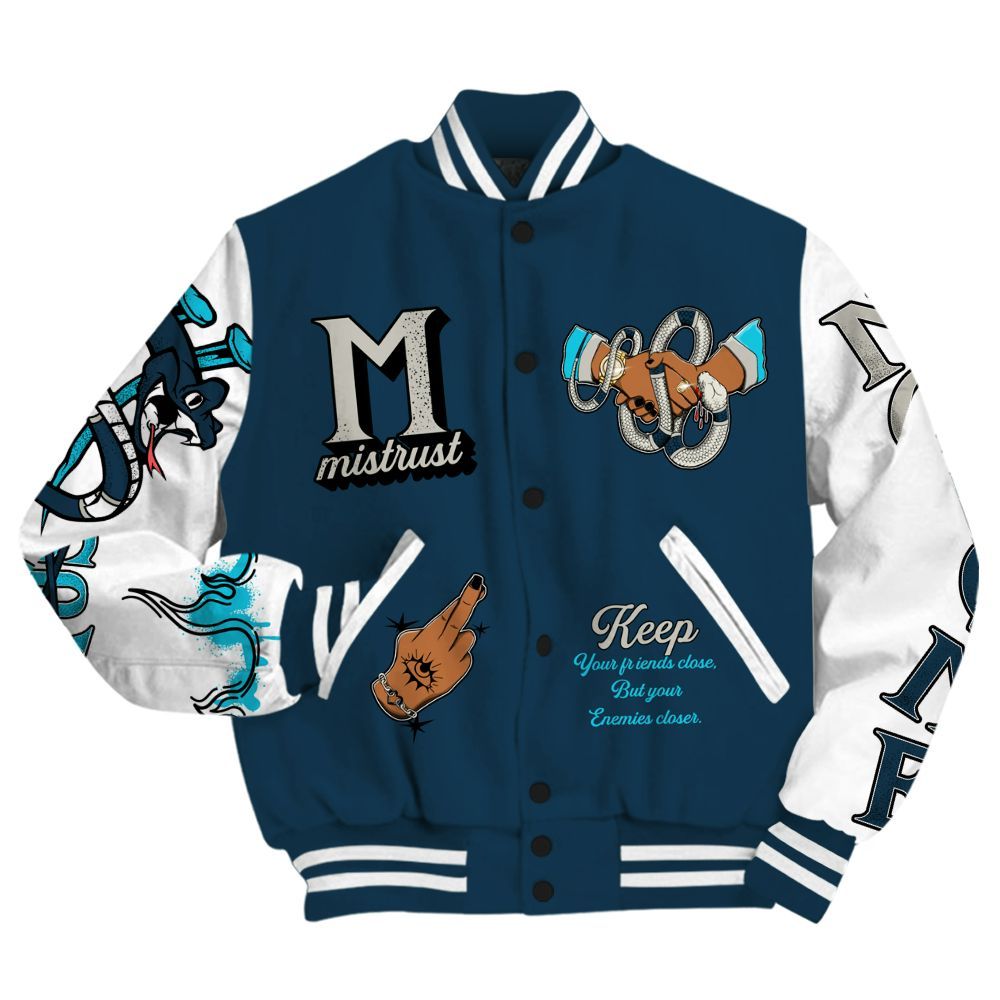 Varsity Jacket To Match Air Navy Baltic Blue - Trust No One Snake-Bite Street Style All Over Print