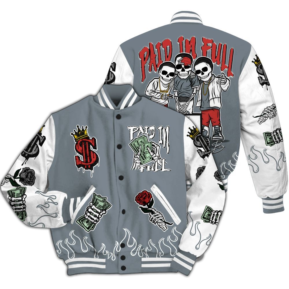 Varsity Jacket To Match Wolf Grey 13s - Fire Everybody Paid In All Over Print