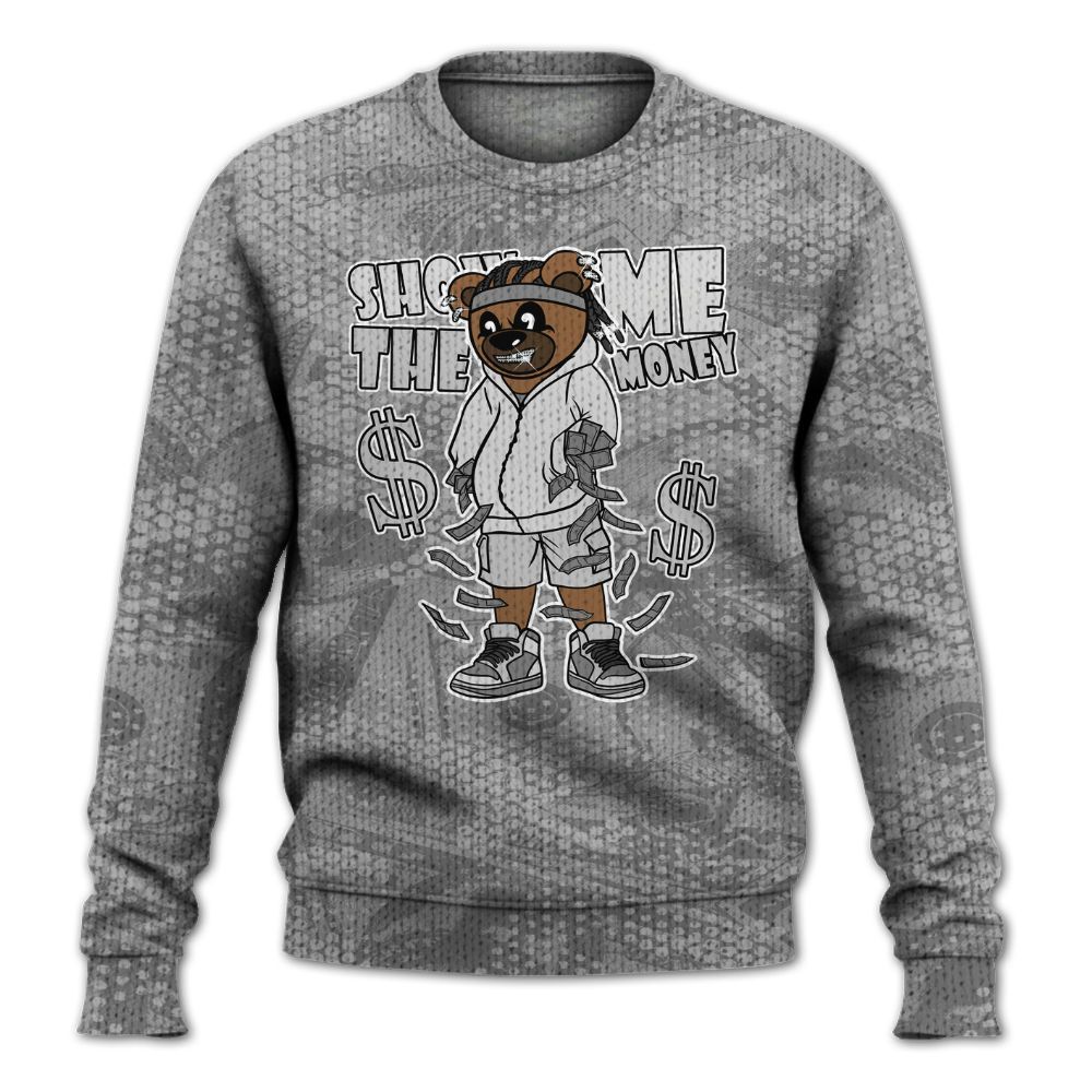 Knitted Sweater To Match Black Wolf Grey 12s - Show Me Bear Banknotes Art