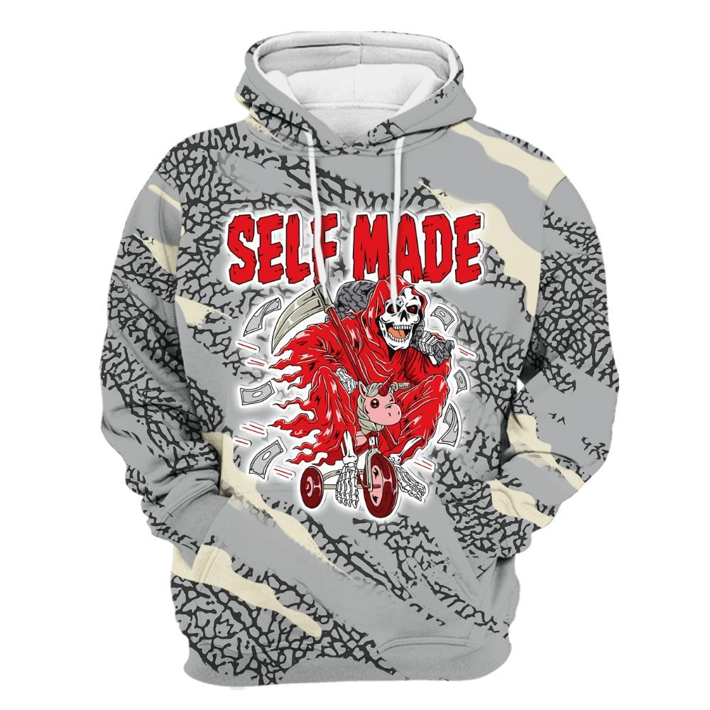 Hoodie To Match Cement Grey 3s - Self Make Skeleton Colored All Over Print