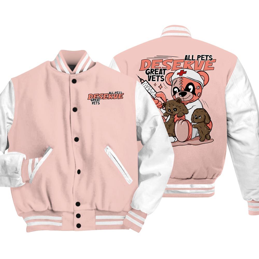 Varsity Jacket To Match Legend Pink 11s Vasity Jacket - All Pets Deserve Great Vets Bear Vasity Jacket Unisex