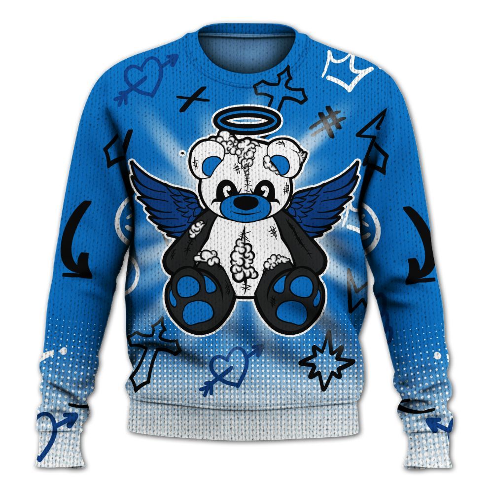 Knitted Sweater To Match Blueberry 12s - Gods Guides Me Bear Graphics