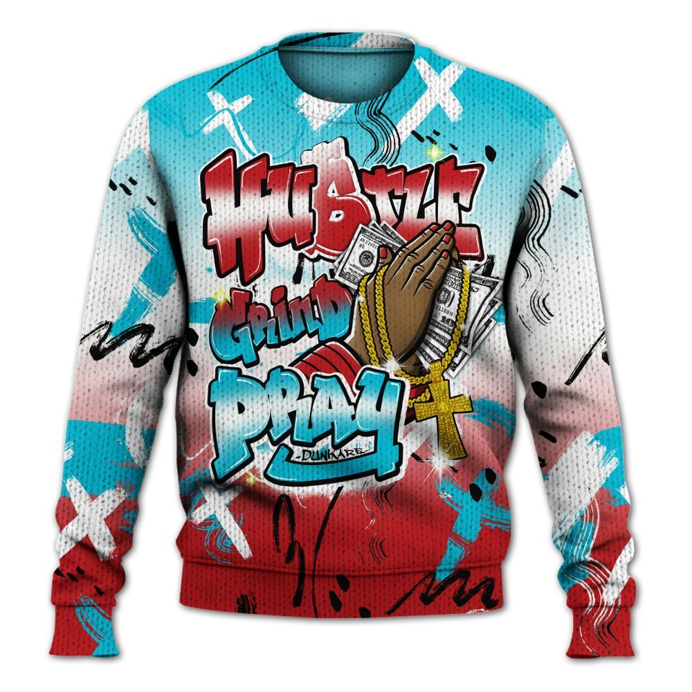 Knitted Sweater To Match Dunk Low Fruity Pebbles - Money Hustle Grind Pray