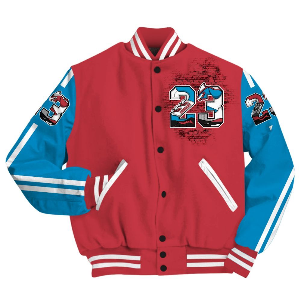 Varsity Jacket To Match High OG University Red Dark Powder Blue 1s Shirt, Custom Name Number 23 5s All Over Print