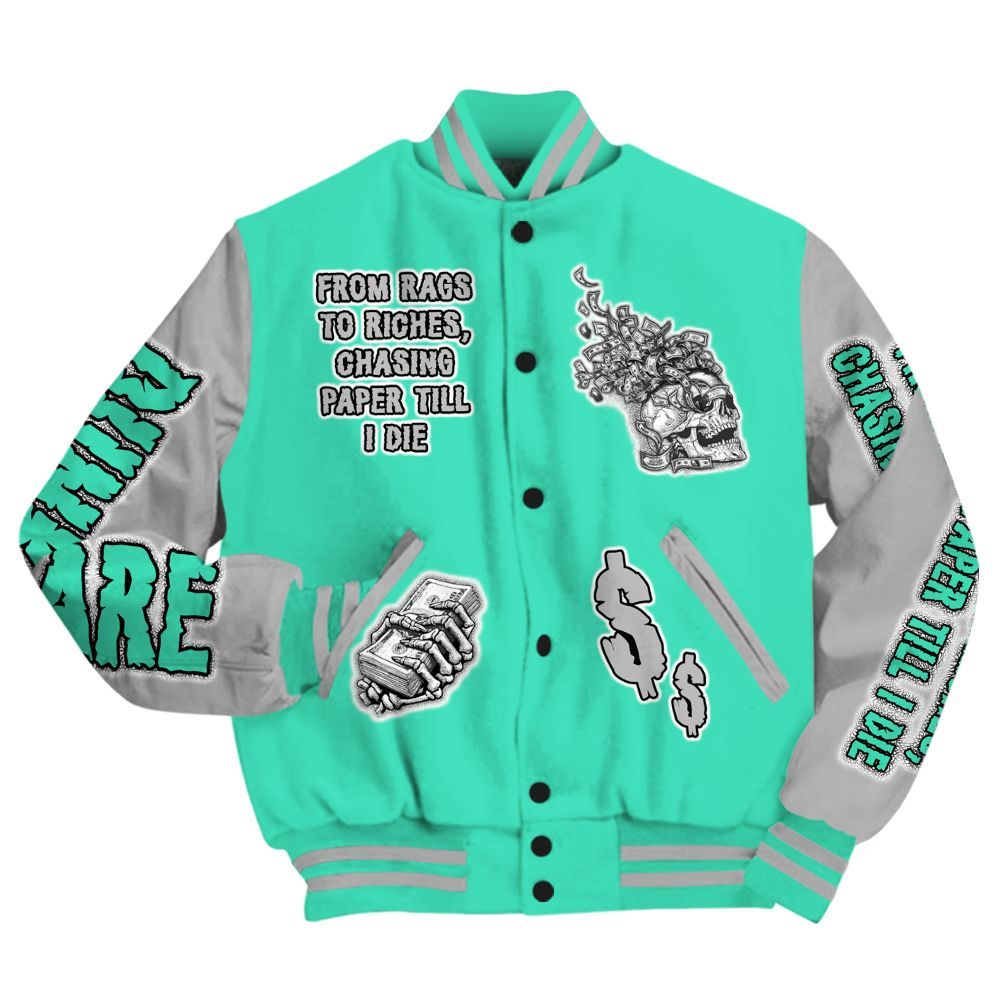 Varsity Jacket To Match Black Green Glow 3s - From Rags To Riches All Over Print