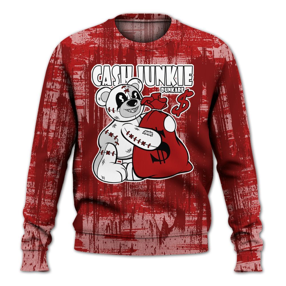 Sweatshirt To Match Red Taxi 12s - Cashs Junkie Bear Glitch Art All Over Print