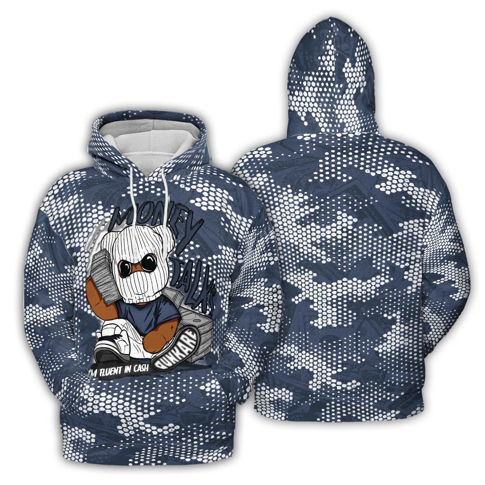 Hoodie To Match Low Diffused Blue 11s Hoodie - Money Talk Bear Banknotes Art Hoodie Unisex