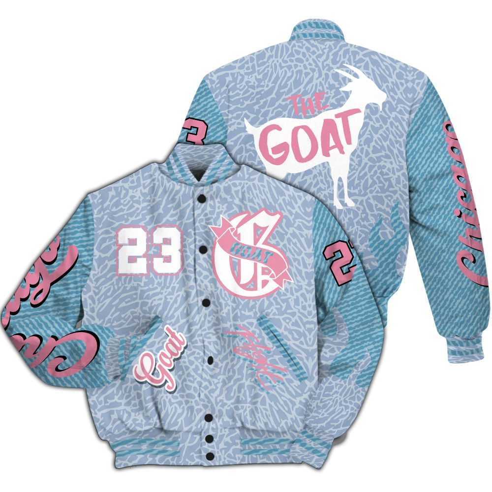 Varsity Jacket To Match Denim Pink Glow 3s - The G.O.A.T Streetwear All Over Print