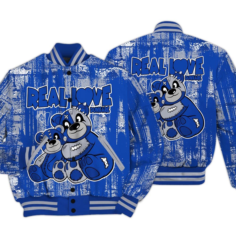 Varsity Jacket To Match Air Foamposite One Royal - Sincere Fondness Bear Glitch Art Varsity Jacket Unisex