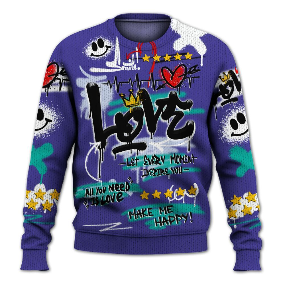 Sweater To Match Retro Grape 5s - Happy Love Beats Graffiti Graphic