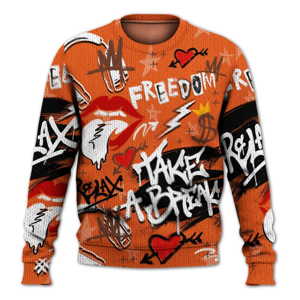 Knitted Sweater To Match High OG Starfish 1s - Take Break Freedom Graffiti Streetwear