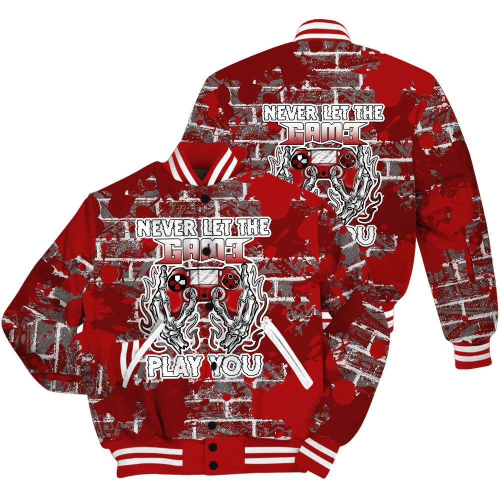 Varsity Jacket To Match Red Taxi 12s Shirt - PlayGame Skull Brick All Over Print