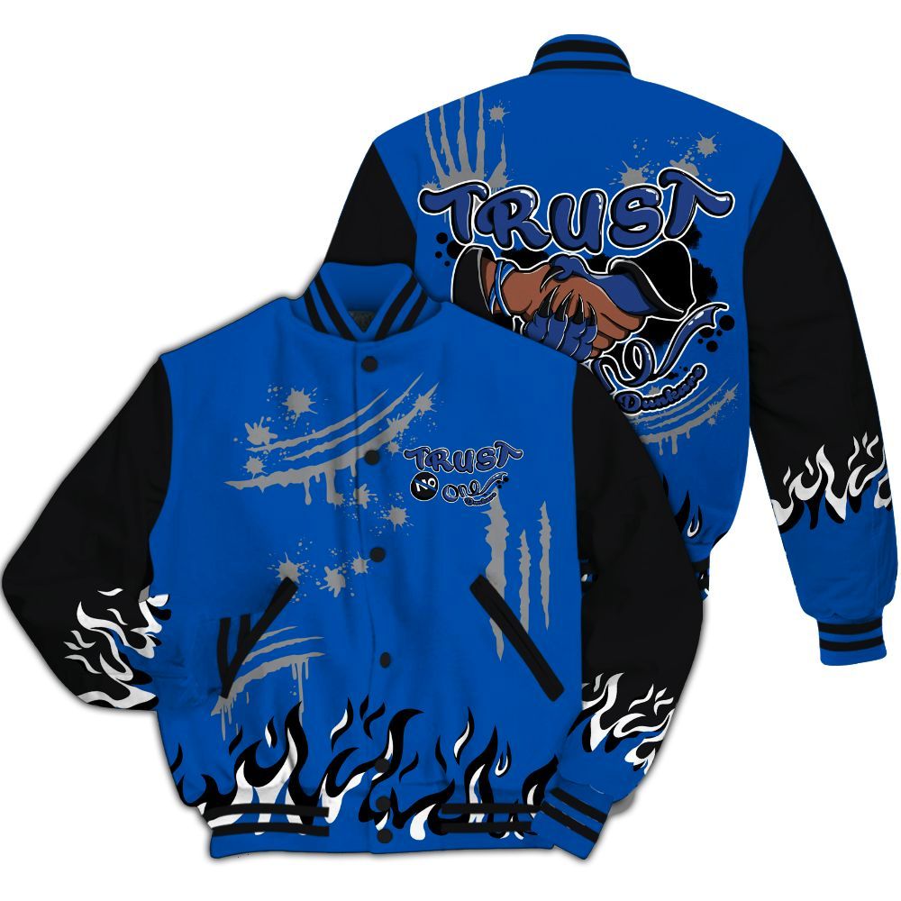 Varsity Jacket To Match Racer Blue 5s - Graphic Trust No One All Over Print