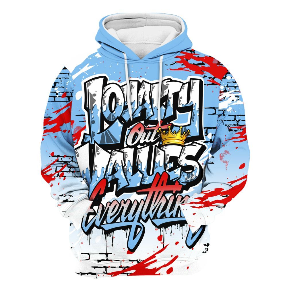 Hoodie To Match University Blue 5s - Values Of Loyalty Drip All Over Print