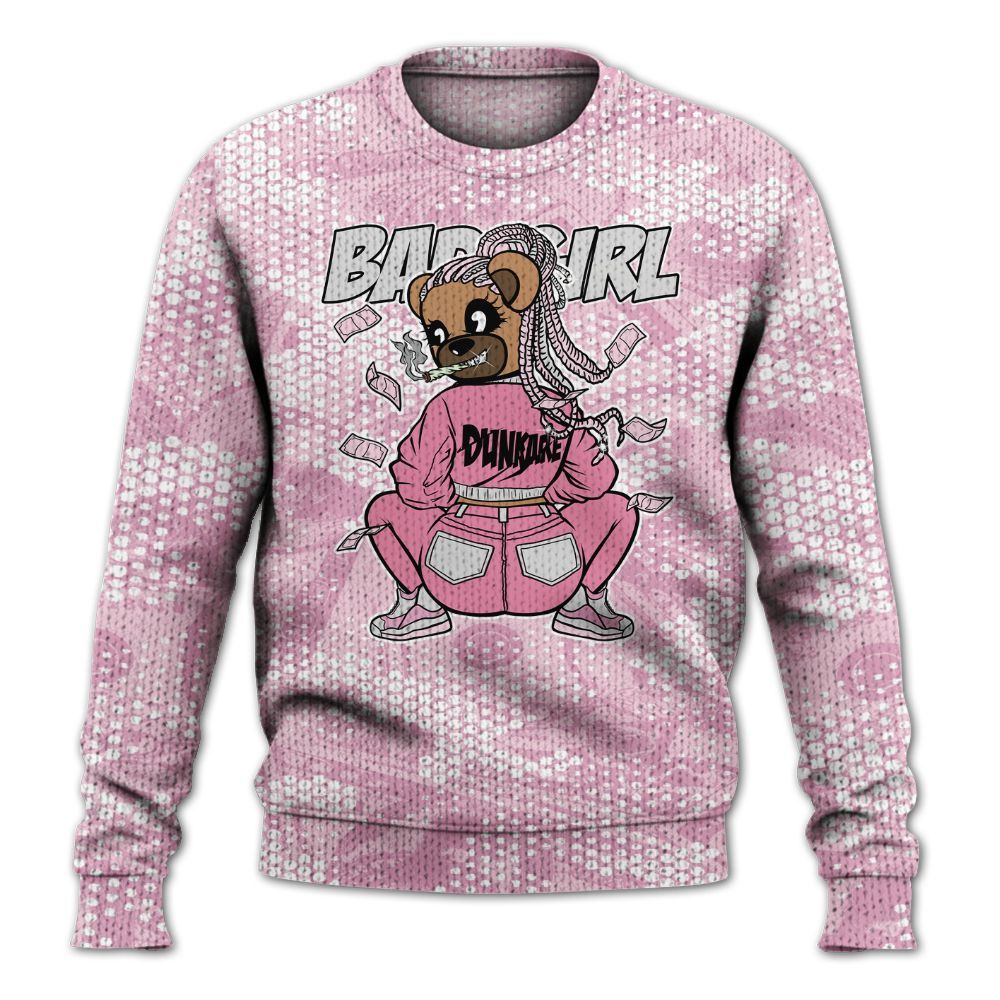 Knitted Sweater To Match Orchid 4s - Rebellious Girl Bear Banknotes Art