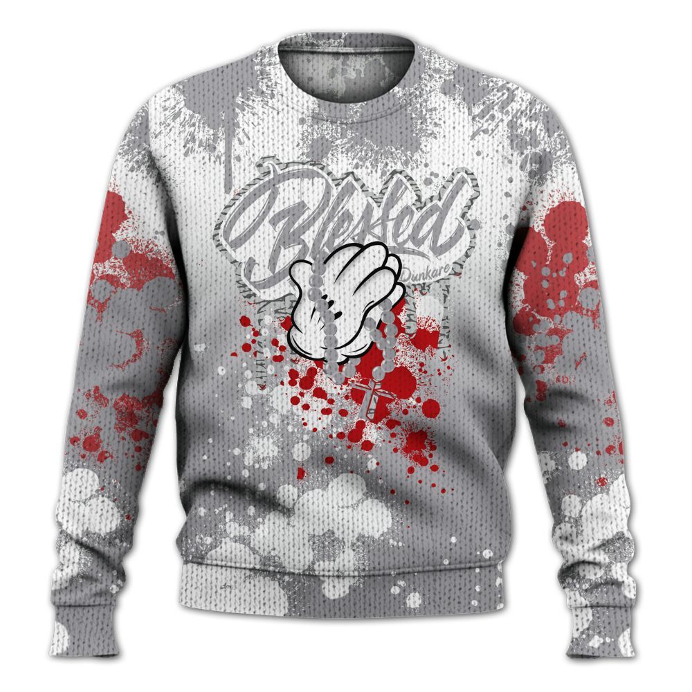 Knitted Sweater To Match Cement Grey 3s - God Blessed Ink Drip