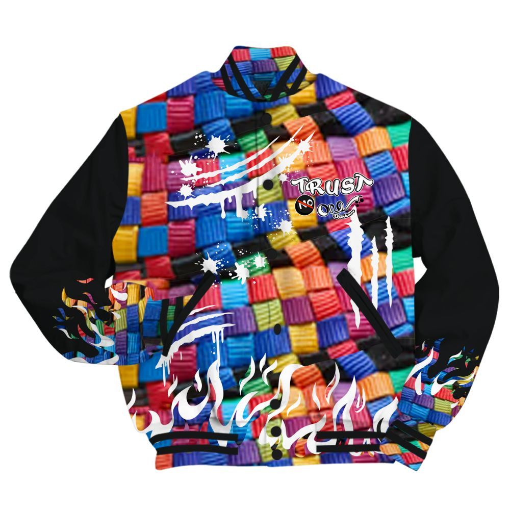 Varsity Jacket To Match Air Rainbow Weave - Graphic Trust No One All Over Print