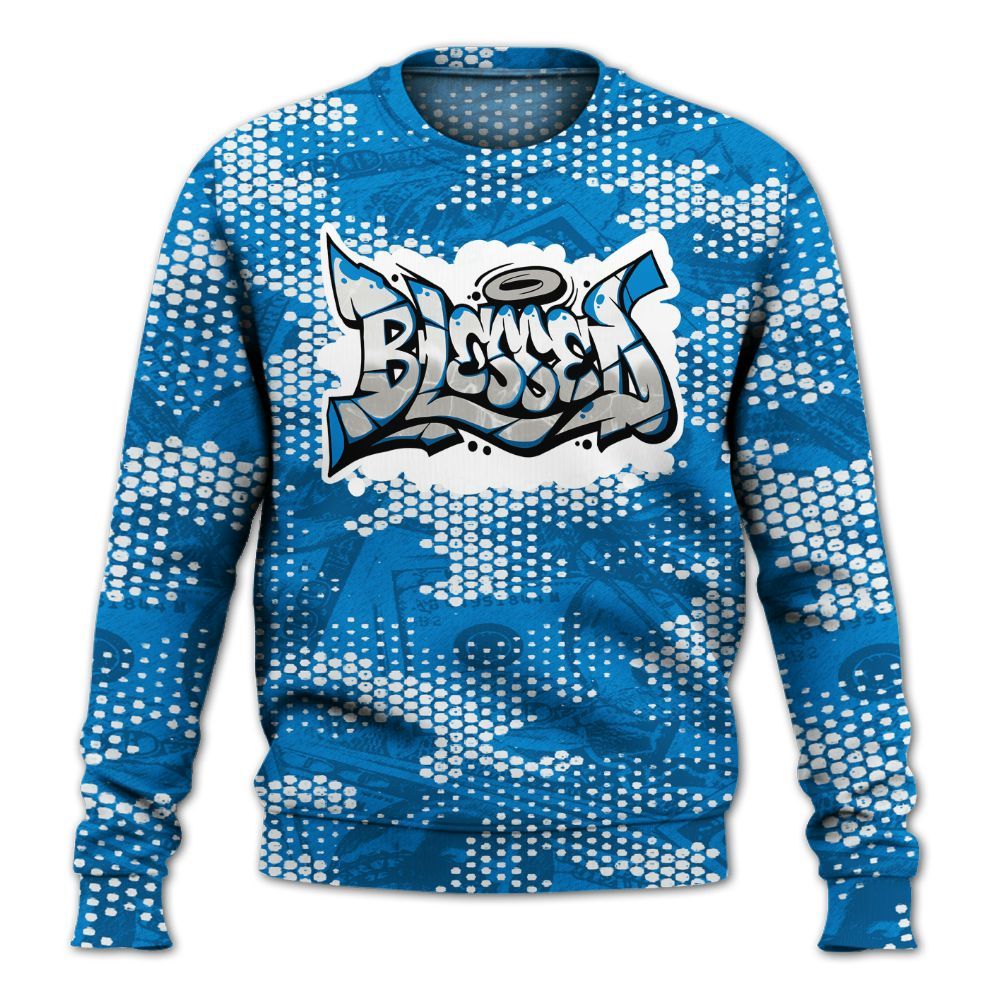 Sweatshirt To Match Industrial Blue 4s - Blessing Graphic Banknotes All Over Print