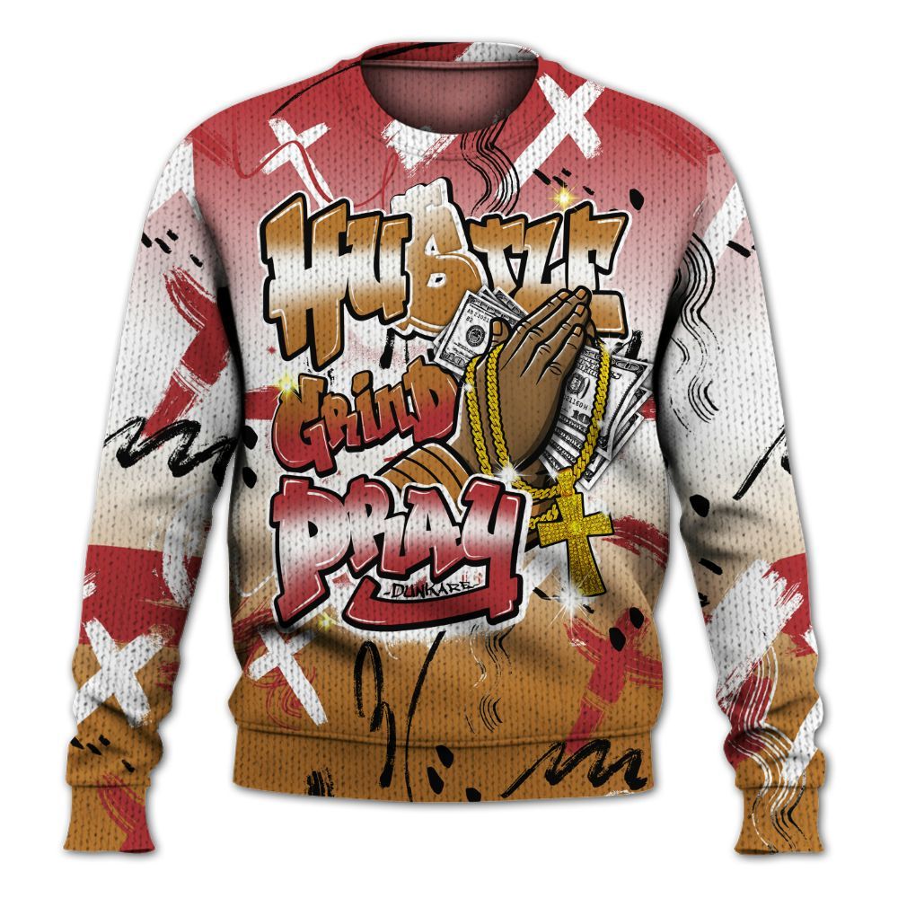 Knitted Sweater To Match Air Max Plus Sunset Swarovski - Money Hustle Grind Pray