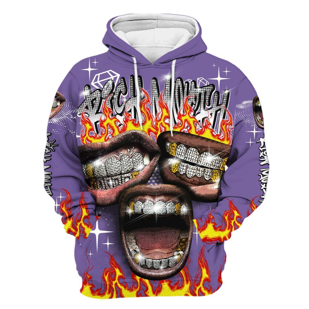 Hoodie To Match Dunk Low Black Raspberry - Rich Mouth Fire Rap Retro 90s All Over Print