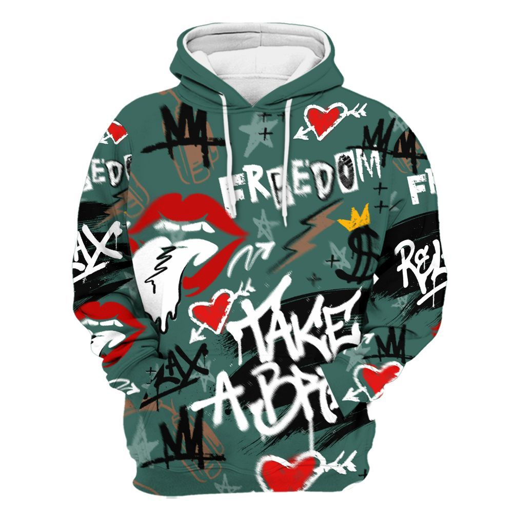 Hoodie To Match Low OG Oxidized Green 1s - Take Break Freedom Graffiti Streetwear All Over Print