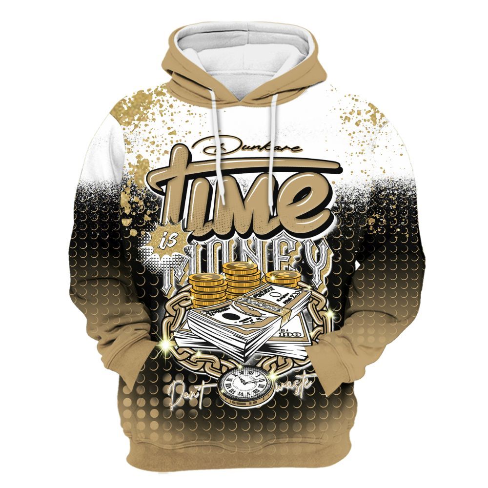 Hoodie To Match High OG Black Metallic Gold 1s - Halftone Time Is Money All Over Print