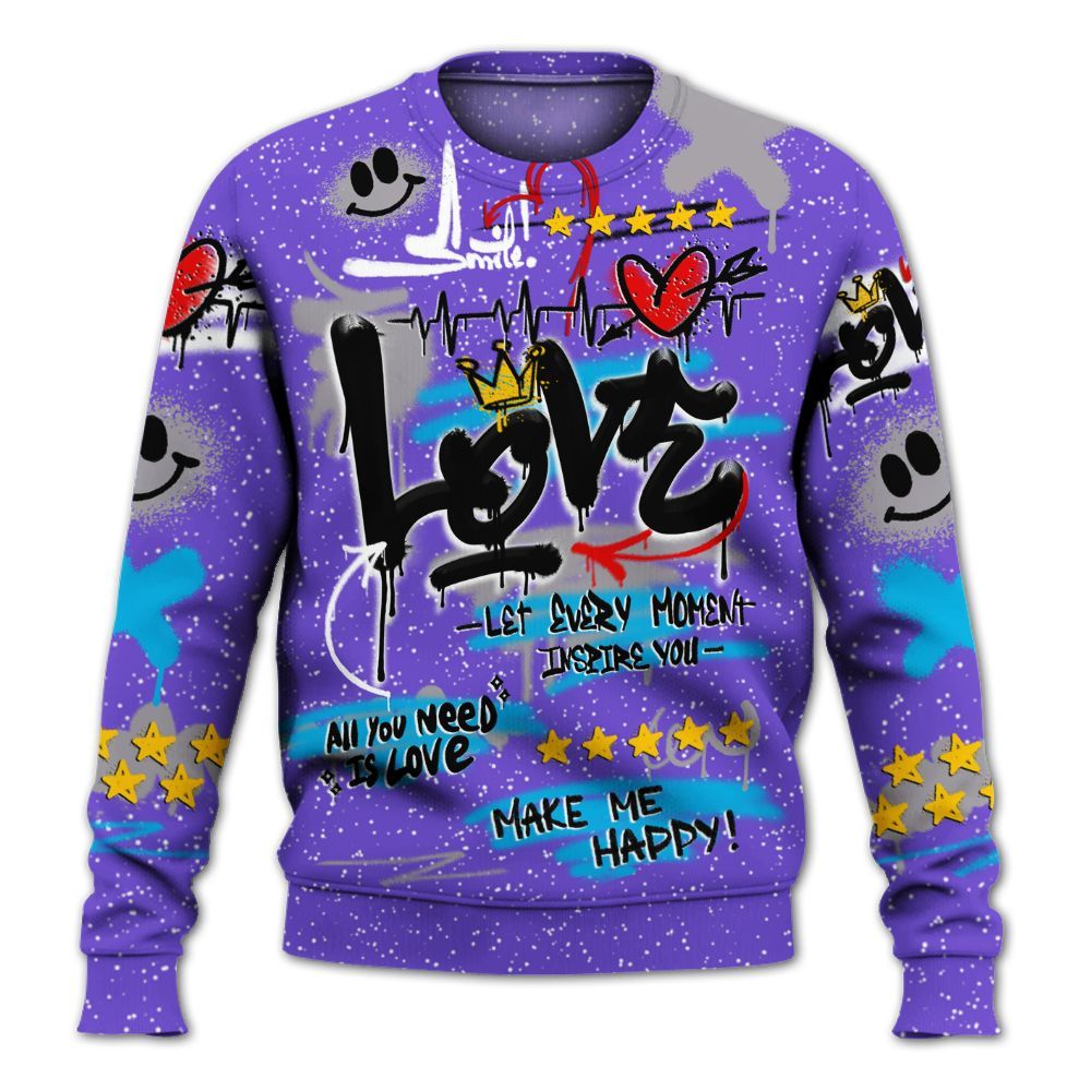 Sweatshirt To Match Retro Aqua 8s - Happy Love Beats Graffiti Streetwear All Over Print