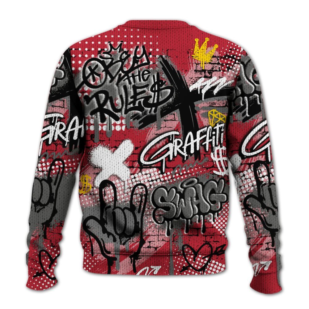 Knitted Sweater To Match Red Flint 13s - True It Real Graffiti Streetwear
