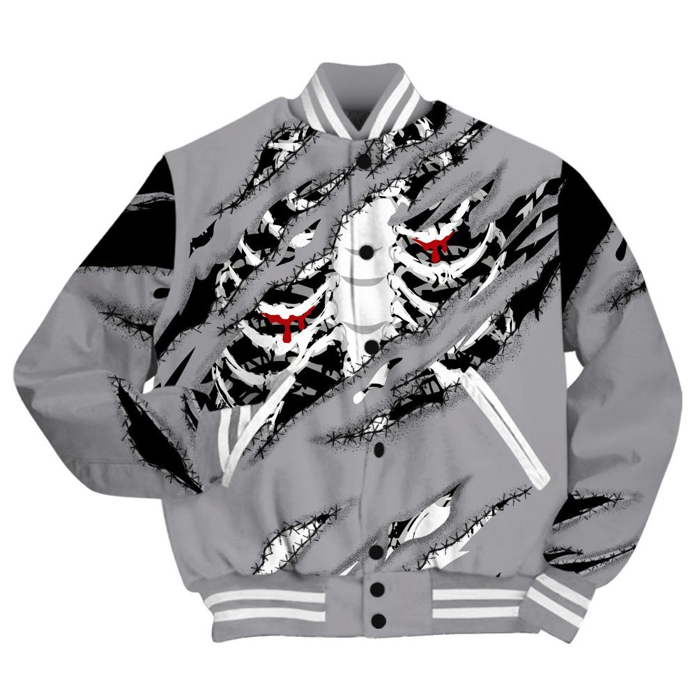 Varsity Jacket To Match Cement Grey 3s Shirt, GOT 'EM Skeleton Scratch All Over Print