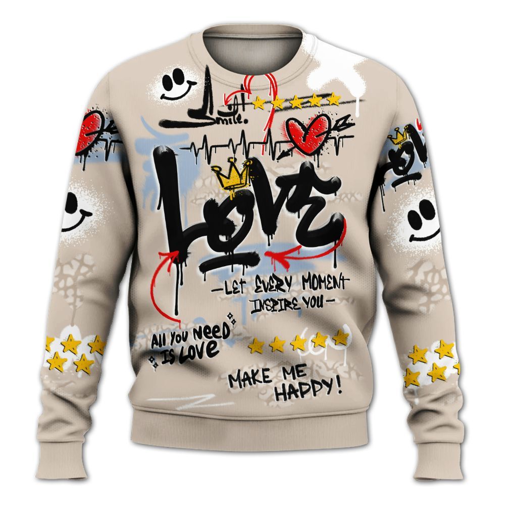 Sweatshirt To Match Desert Sand 3s - Happy Love Beats Graffiti Streetwear All Over Print