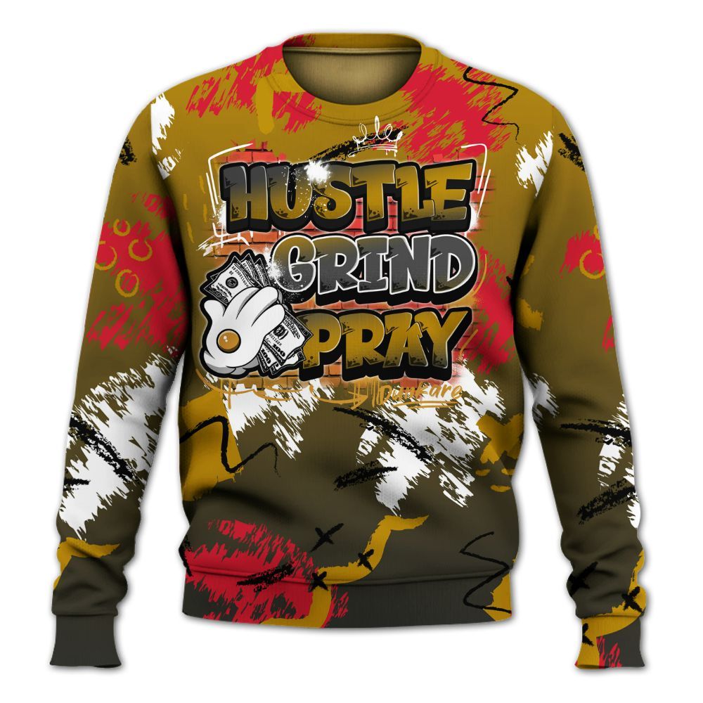 Sweatshirt To Match Ja 3 Raptor - Hustle Grind Pray Graphic Street Style All Over Print