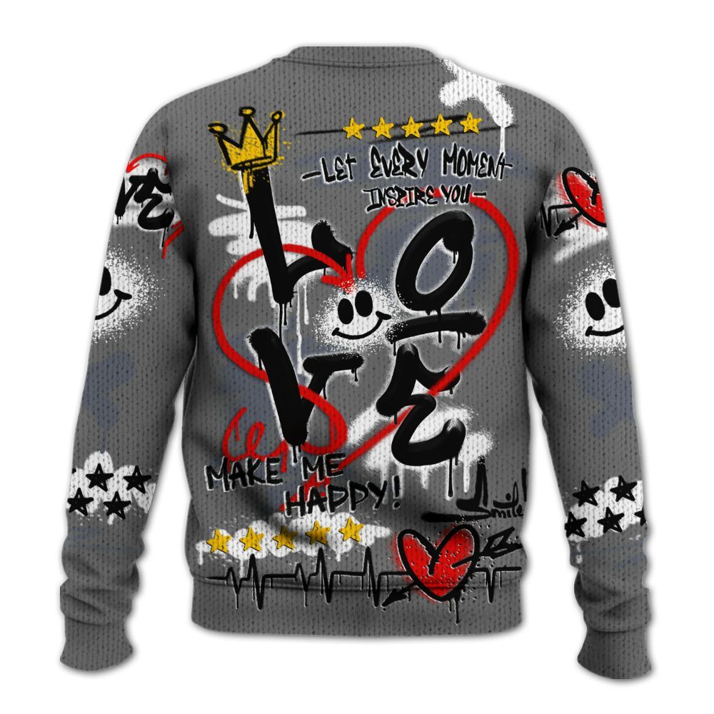 Knitted Sweater To Match Cool Grey 6s - Happy Love Beats Graffiti Streetwear