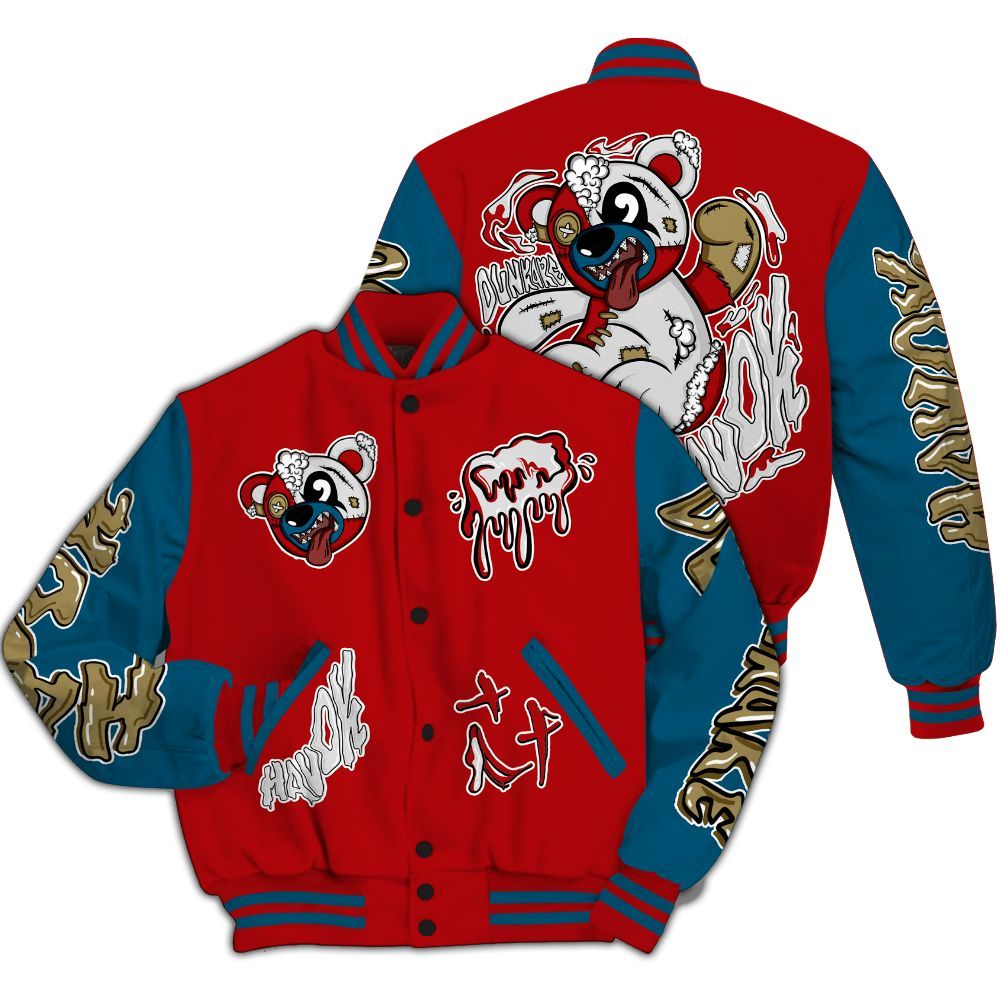 Varsity Jacket To Match OG Varsity Red 17s - Havok Bear All Over Print