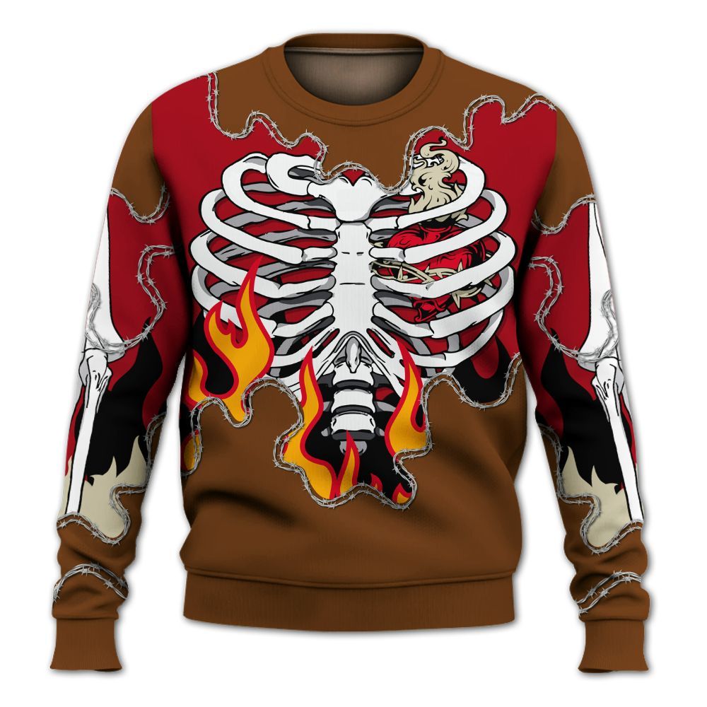Sweatshirt To Match Archaeo Brown 5s - Skeleton Heart On Fire All Over Print